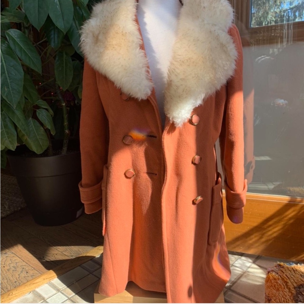 Vintage Orange  Double-Breasted Coat